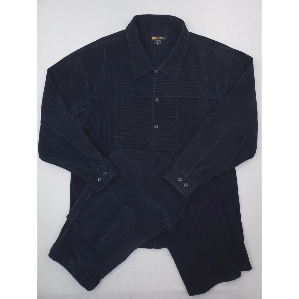 Vintage Godbody Track Suit Mens 2XL Blue Corduroy Velour Wide Wale Hip Hop Y2K